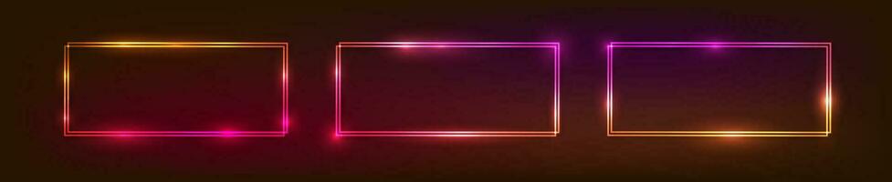 Set of neon double frames with shining effects vector