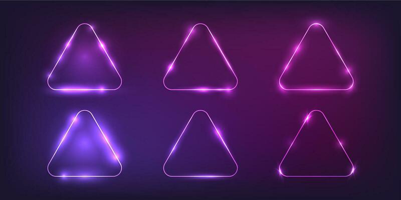 Set of six neon frames with shining effects