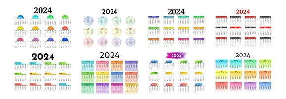 conjunto de ocho calendarios para 2024 aislado en un blanco antecedentes. domingo a lunes, negocio modelo. vector ilustración