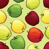 Colorful Seamless Pattern with fresh fruits.  Seamless pattern with apples. Food Pattern. Fruits Background. Mixed fruits Pattern. Kitchen vibrant design. Hand drawn vector illustration