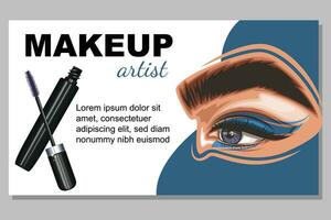 Colorful women's eyes with makeup. Eye makeup closeup.  Beauty Salon Social media design layout template. Beauty Salon Banner template. Hand-Drawn vector illustration female eyes set.