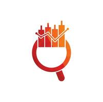 Search finance logo design vector icon. Vector logo combination of a graph and magnifier.