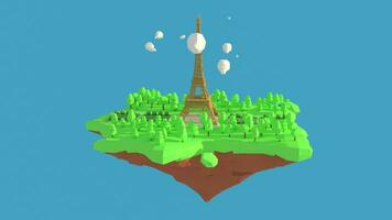 3d animation boucle de Eiffel la tour dans France. 3d le rendu faible polygone géométrie Contexte. abstrait polygonal géométrique forme. lowpoly minimal style art. video