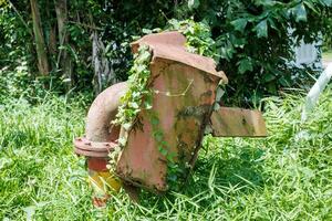 Rusty Overgrown Water Pipe Structure photo