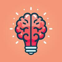 creative light bulb lamp inside brain thinking idea innovation education icon flat vector illustration, imagination solution knowledge, technology insight human mind solving problem concept modern art
