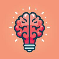 creative light bulb lamp inside brain thinking idea innovation education icon flat vector illustration, imagination solution knowledge, technology insight human mind solving problem concept modern art