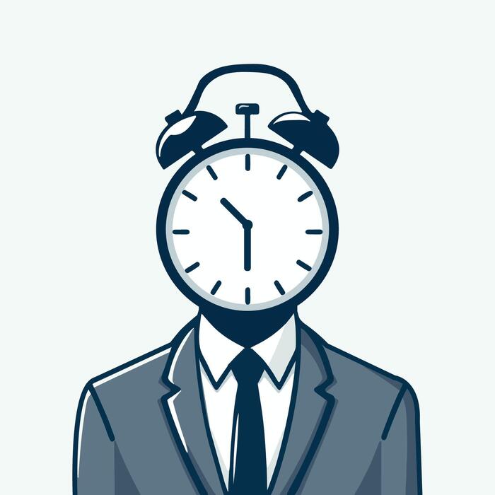 business man with head clock, time management, discipline, stress