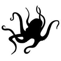 Octopus vector silhouette. Illustration of underwater wild animal with tentacles on isolated background. Drawing of sea devilfish painted by black ink for icon or logo. Undersea line art