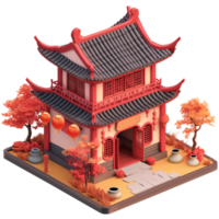 AI generated Traditional Asian house isometric, 3d design. Suitable for events and design elements png