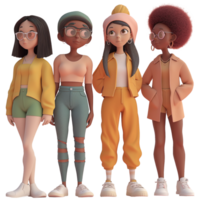 ai generado linda diversidad hembra personaje, 3d diseño. adecuado para diversidad, muchachas día y diseño elementos png