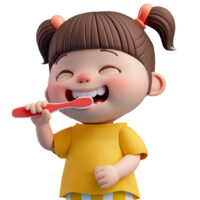 AI generated Cute little girl brushing teeth, 3d design. suitable for health and design elements png