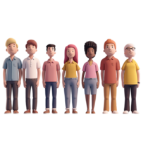 AI generated Diverse characters of people, minimalist 3d design. Suitable for diversity, family and design elements png