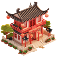 AI generated Traditional Asian house isometric, 3d design. Suitable for events and design elements png