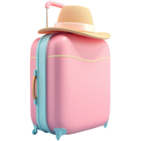 AI generated Cute lady suitcase with beach hat on it, 3d design. Suitable business, travel and design elements png