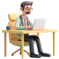 AI generated Man working while sitting in front of laptop, 3d design. Suitable for business and design elements png