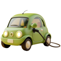 AI generated Cute green electric car, 3d design. Suitable for business, technology and environment png