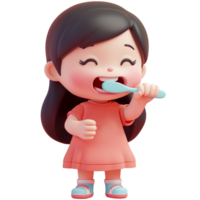 ai generado linda pequeño niña cepillado dientes, 3d diseño. adecuado para salud y diseño elementos png