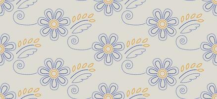 light blue,yellow motif features adorable. pattern on fabric, embellishing the neckline, decorat the skirt, adorning sleeves with flower embroidery. The sweet, beautiful floral embroidery. vector