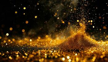 AI generated gold dust on black background photo