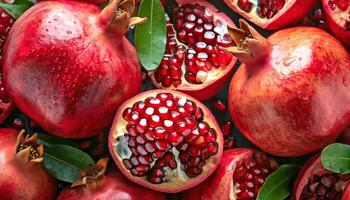 AI generated pomegranate seeds and fruit photo