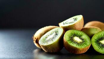 ai generado kiwi Fruta en un negro antecedentes foto