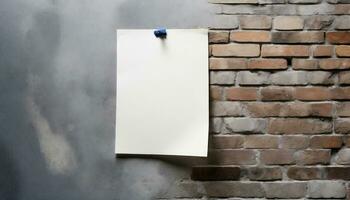 AI generated a white paper is hanging on a brick wall photo