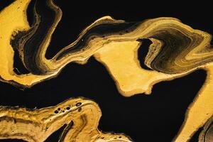 Golden wave zigzag on black. Abstract liquid marble background or texture. Acrylic Fluid Art. Digital decor photo