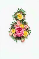 March 8th concept. Creative Number 8 made of hole and colorful roses. Elegant Greeting Card Women's Day on March 8th photo