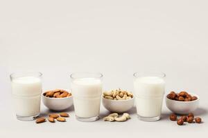 Set of vegan non diary milk. Health care and diet concept photo