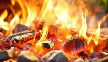 AI generated a close up of a fire with wood and wood photo