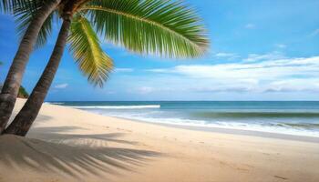 ai generado tropical playa con palma arboles y azul cielo foto