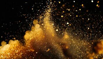 AI generated gold dust explosion on black background photo