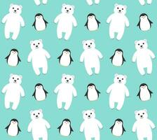 Seamless pattern of flat polar bear and penguin vector