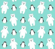 Seamless pattern of flat polar bear and penguin vector