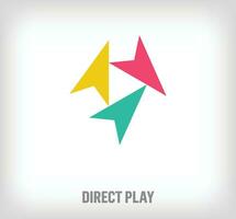 Play sign logo from creative rotating arrows. Unique color transitions. Common attraction logo template. vector