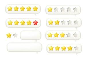 Versatile set of glossy stars for gaming achievements, customer ratings, and website employee feedback. Realistic 3D design, perfect for mobile apps. Vector illustration.
