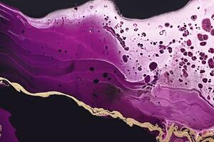 Fluid Art. Metallic gold wave and purple abstraction. Marble effect background or texture photo