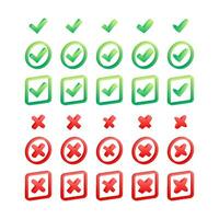 Set Check marks and crosses. Tick and X mark icon. Approved or Rejected, Correct or Wrong. Vector stock illustration