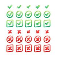 Set Check marks and crosses. Tick and X mark icon. Approved or Rejected, Correct or Wrong. Vector stock illustration