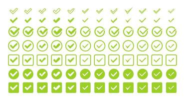 Set Green Check Mark icon. Yes sign, Approved icon. Success Accept, agree on application. Vector stock illustration
