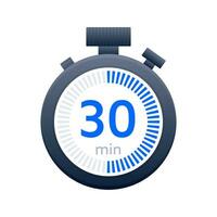 30 min timer and Stopwatch icons. Countdown symbol. Kitchen timer icon. Vector illustration