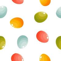 Seamless pattern for Easter and spring from multi-colored eggs on a white background. Seamless vector pattern. For Easter gift wrapping, paper, textiles. Happy Easter holiday elements