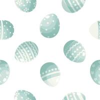 Seamless pattern for Easter and spring from blue eggs decorated with ornaments on a white background. Seamless vector pattern. For Easter gift wrapping, paper, textiles. Happy Easter holiday elements