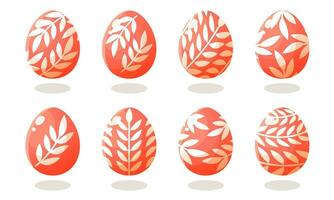 A set of pink Easter eggs with different patterns. Vector illustration on a white background. Happy easter. Spring holiday. Collection of decorative Easter symbol. Spring colorful chocolate egg.