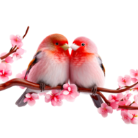 AI generated Colorful birds on cherry tree on transparent background png