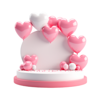 AI generated 3D cylinder pedestal or stand podium with hearts decorations celebration, Valentine day png