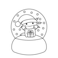 Snow globe with cute Axolotl with gift box in black and white vector