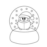 Snow globe with cute Penguin Santa in black and white vector