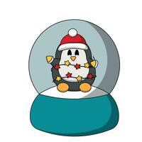 Snow globe with cute Penguin with garland in color vector