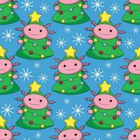 Seamless pattern with Axolotl in costume Christmas Tree vector